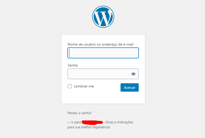 Exemplo da tela de acesso ao painel administrativo do WordPress