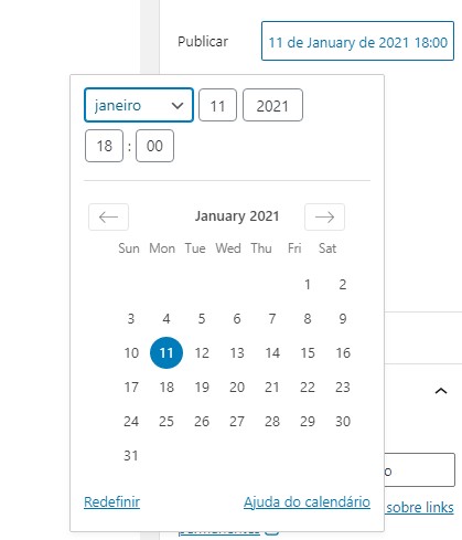 Exemplo da opção de agendamento tanto para Post como para publicação de Páginas em uma data e hora desejada via WP
