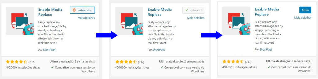 Exemplo do que acontece ao clicar em Instalar Agora em um Plugin do WP