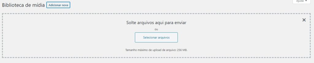 Exemplo da área de envio de arquivo no topo da tela Biblioteca de Mídia